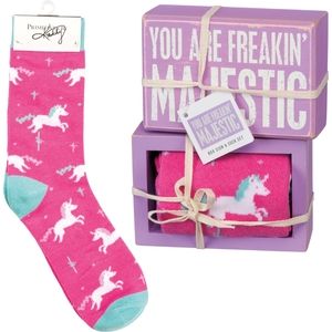 Gift Set Box Wall Shelf Sign Socks Sox You Are Freakin' Majestic Unicorn Inspire
